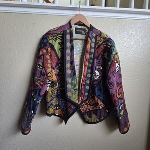 Vintage LAUREL BURCH Felines Cats Tapestry Jacket Cardigan Sweater Size XL NWOT